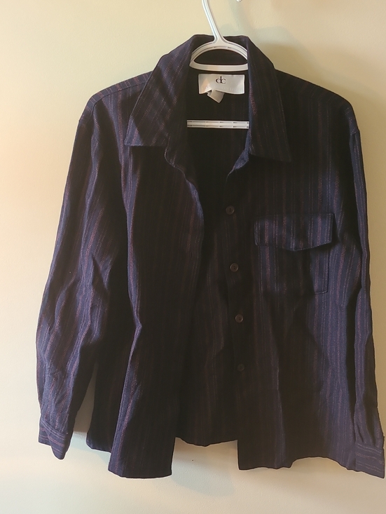 devonshire cream Tops - Button-Up Shirt in Navy with Subtle Stripe